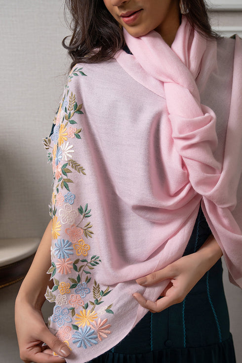 Floral Whispers | Embroidered Wool Silk Stole
