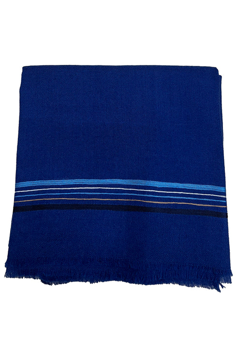 Embroidered Fine Wool Silk Stole Blue