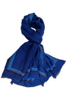 Embroidered Fine Wool Silk Stole Blue