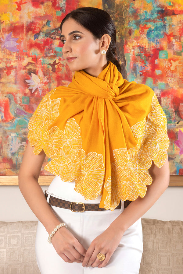 Midnight Sun | Embroidered Wool Silk Stole