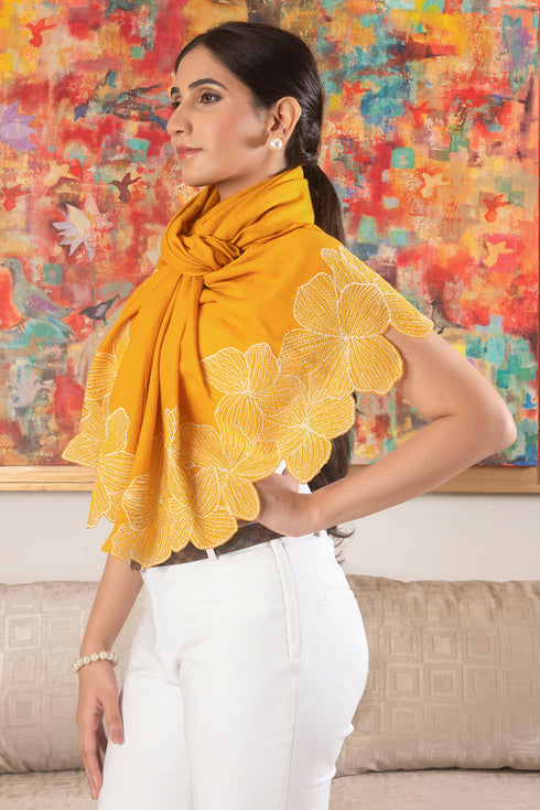 Midnight Sun | Embroidered Wool Silk Stole