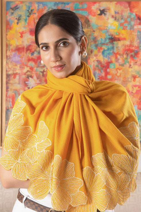 Midnight Sun | Embroidered Wool Silk Stole