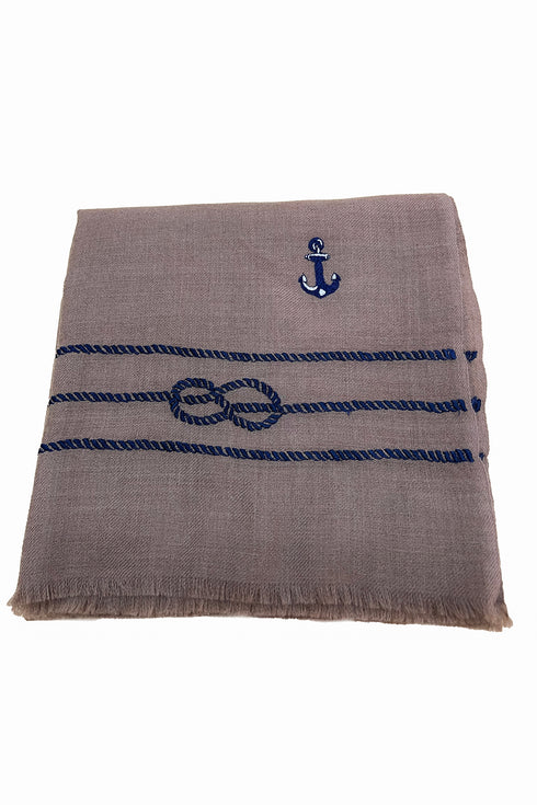 The Skipper Embroidered Fine Wool Silk Stole
