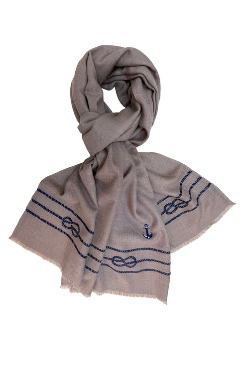 The Skipper Embroidered Fine Wool Silk Stole