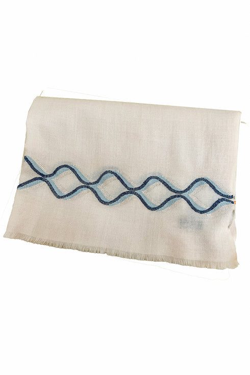 The Statesman Embroidered Fine Wool Silk Stole White