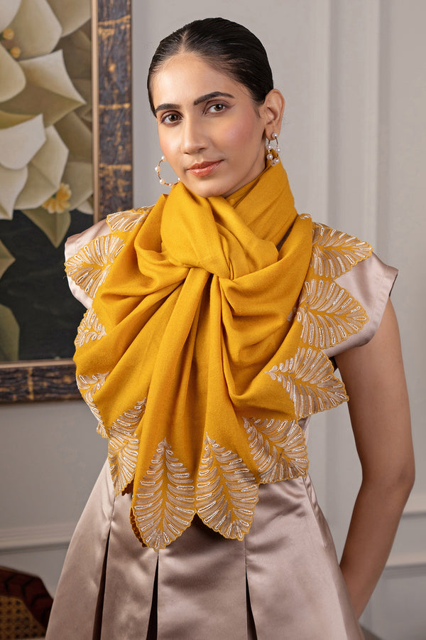 Vintage Leaf | Embroidered Wool Silk Stole