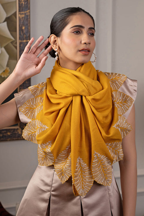 Vintage Leaf | Embroidered Wool Silk Stole