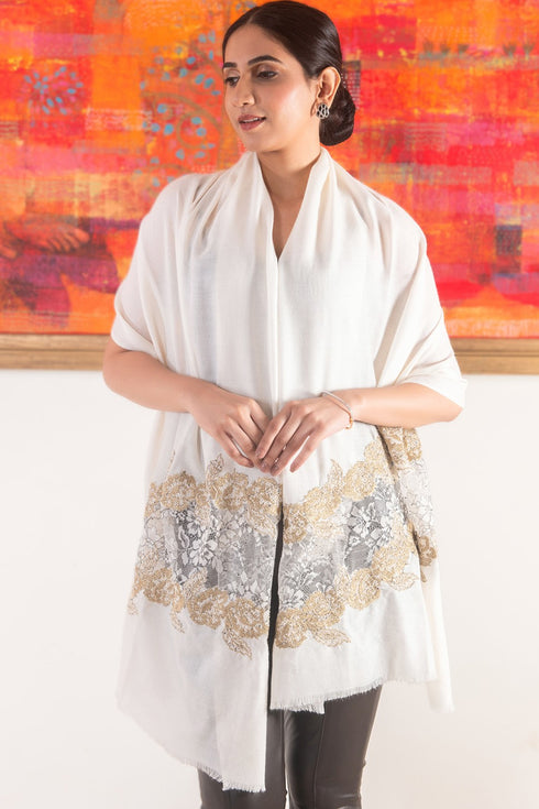 Flora Royale | Embroidered Wool Silk Stole