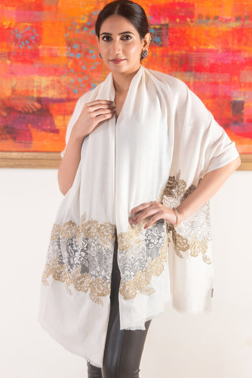 Flora Royale | Embroidered Wool Silk Stole
