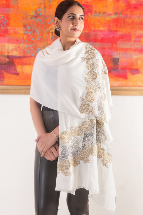 Flora Royale | Embroidered Wool Silk Stole