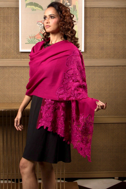 Peony Dream | Embroidered Wool Silk Stole