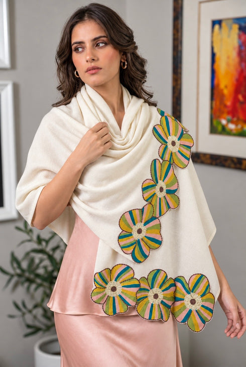 Floral Burst | Embroidered Wool Silk Stole