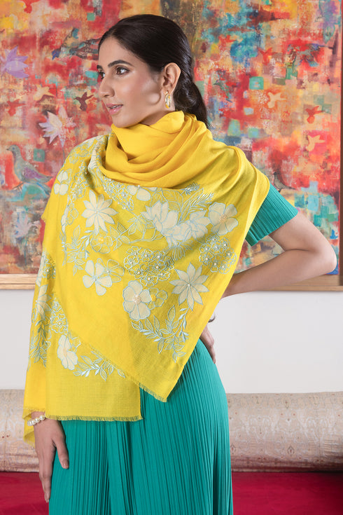 Floraison | Embroidered Wool Silk Stole