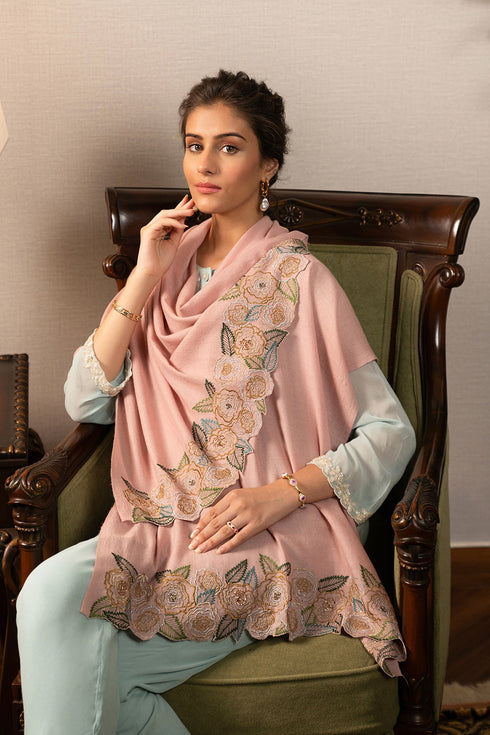 Gold Rose | Embroidered Wool Silk Stole