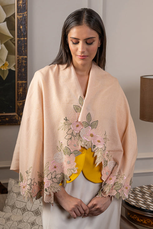 Spring Bloom | Embroidered Wool Silk Stole