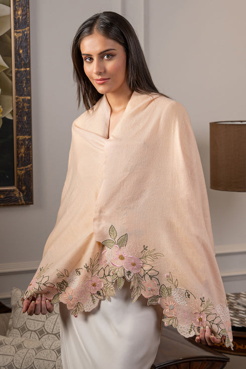 Spring Bloom | Embroidered Wool Silk Stole