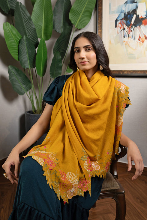 Spring Bloom | Embroidered Wool Silk Stole