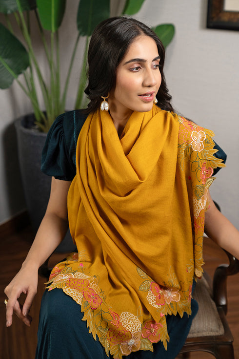 Spring Bloom | Embroidered Wool Silk Stole