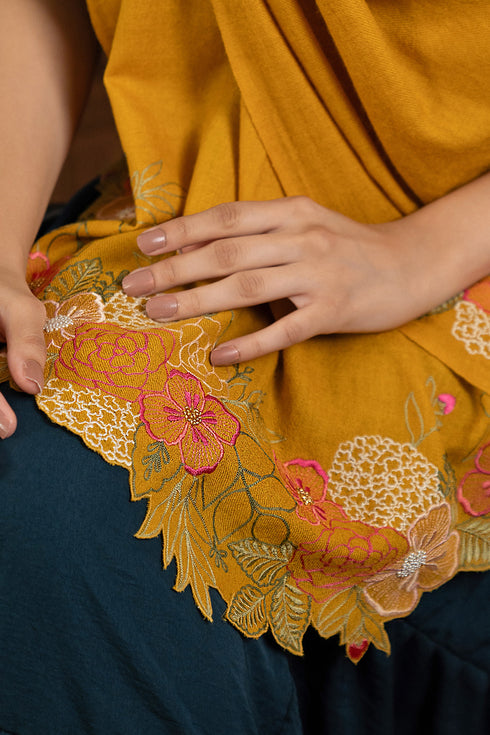 Spring Bloom | Embroidered Wool Silk Stole
