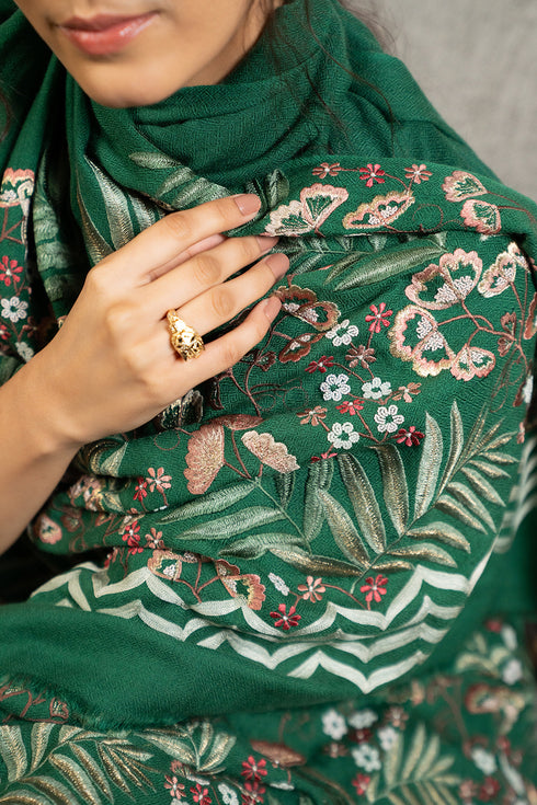 Secret Orchid Garden | Embroidered Wool Silk Stole