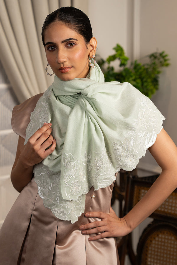 Poppy Whisper | Embroidered Wool Silk Stole