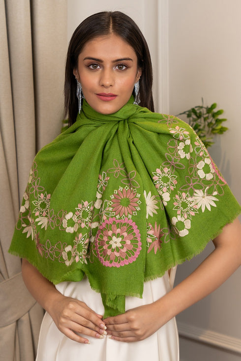 Spring Bouquet | Embroidered Wool Silk Stole