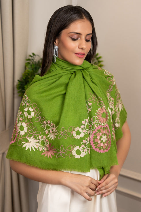 Spring Bouquet | Embroidered Wool Silk Stole