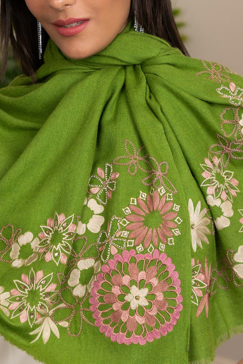 Spring Bouquet | Embroidered Wool Silk Stole