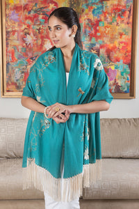 Blush Gold Blossom | Embroidered Wool Silk Stole