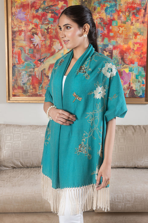 Blush Gold Blossom | Embroidered Wool Silk Stole