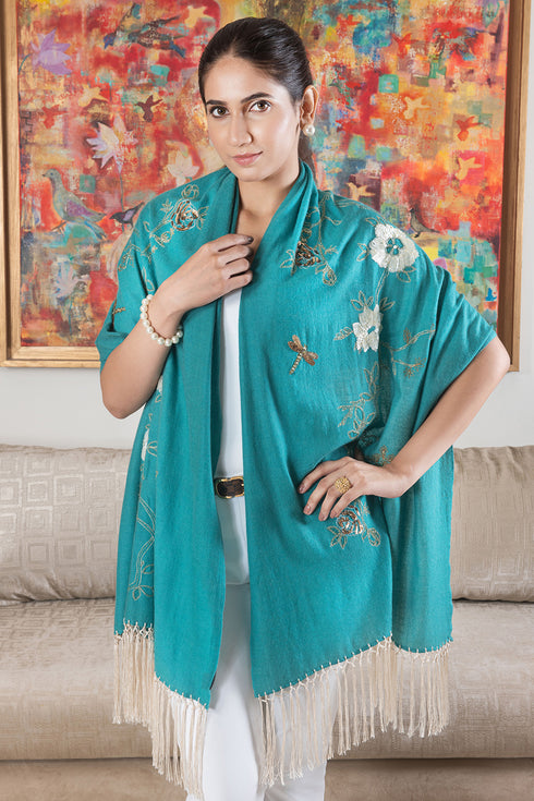 Blush Gold Blossom | Embroidered Wool Silk Stole