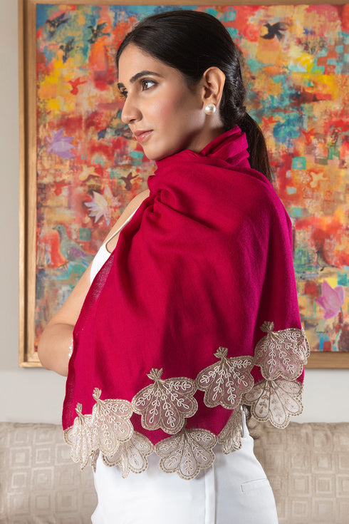 Mauli Petals | Embroidered Wool Silk Stole