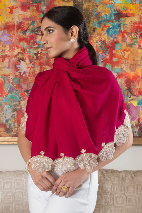 Mauli Petals | Embroidered Wool Silk Stole