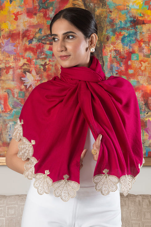 Mauli Petals | Embroidered Wool Silk Stole