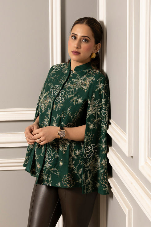 Peony Embroidered Cape