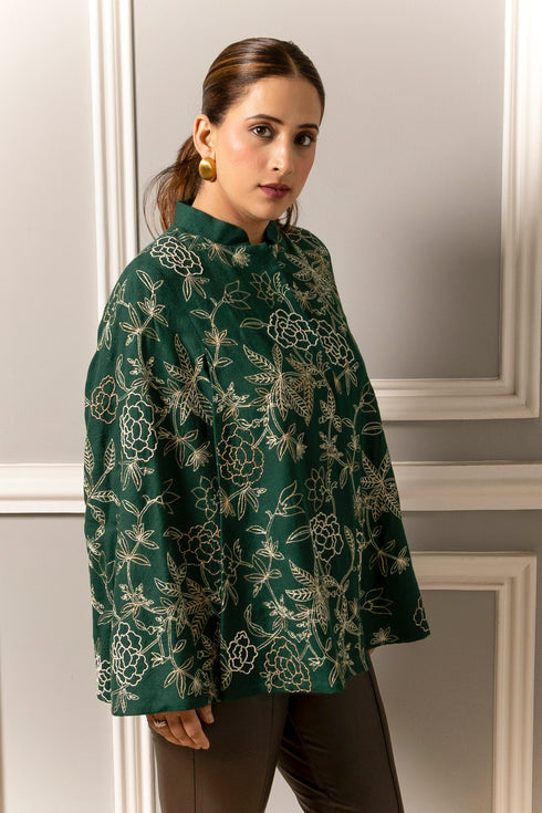 Peony Embroidered Cape