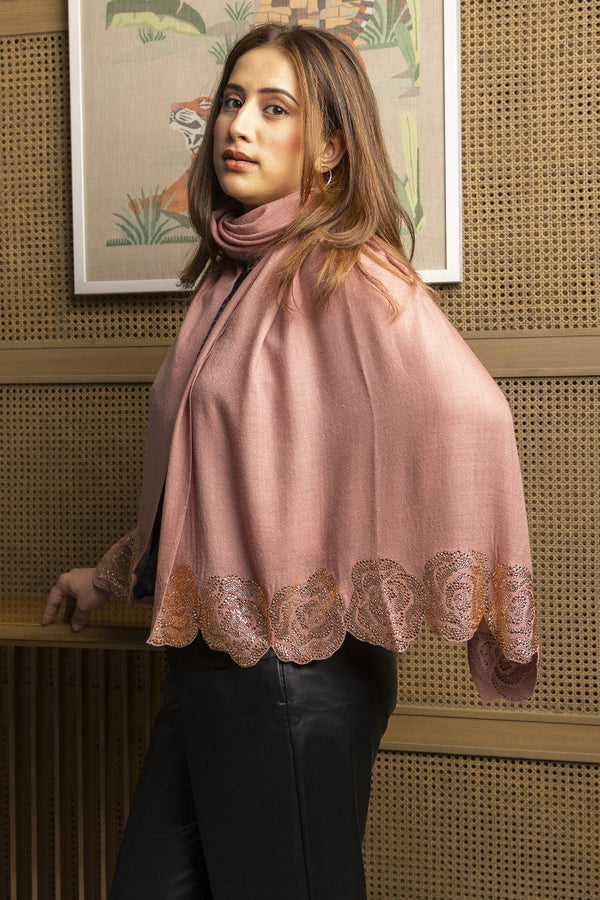 Moonlit Bloom | Embroidered Wool Silk Stole