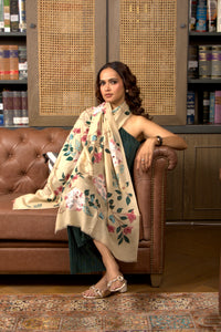 Bougainvillea Vines | Embroidered Wool Silk Stole