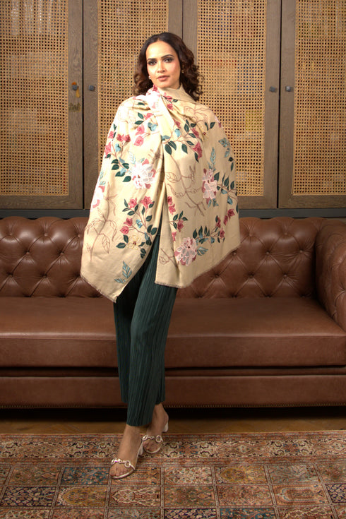 Bougainvillea Vines | Embroidered Wool Silk Stole