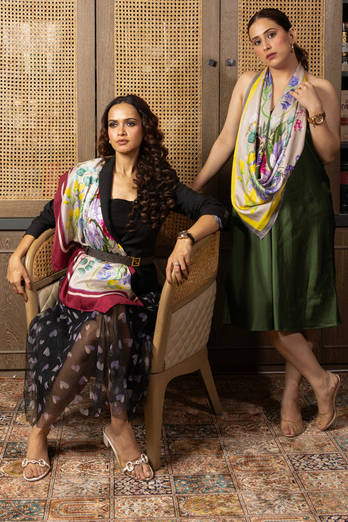 Capri Rosso | Pure Silk Twill Scarf with a Handmade Rakhi