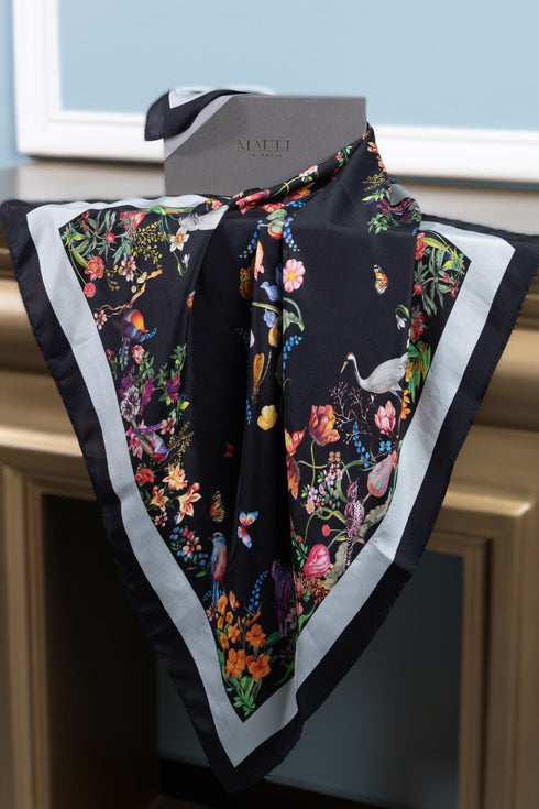 Plitvice Twilight | Pure Silk Twill Scarf with Handmade Rakhi
