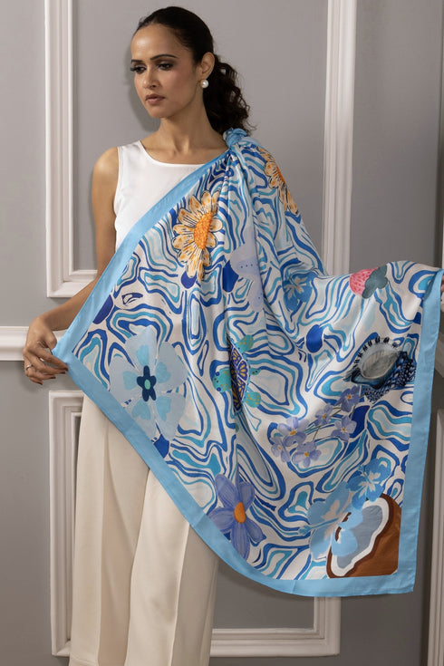 Santorini Blue | Pure Silk Twill Scarf