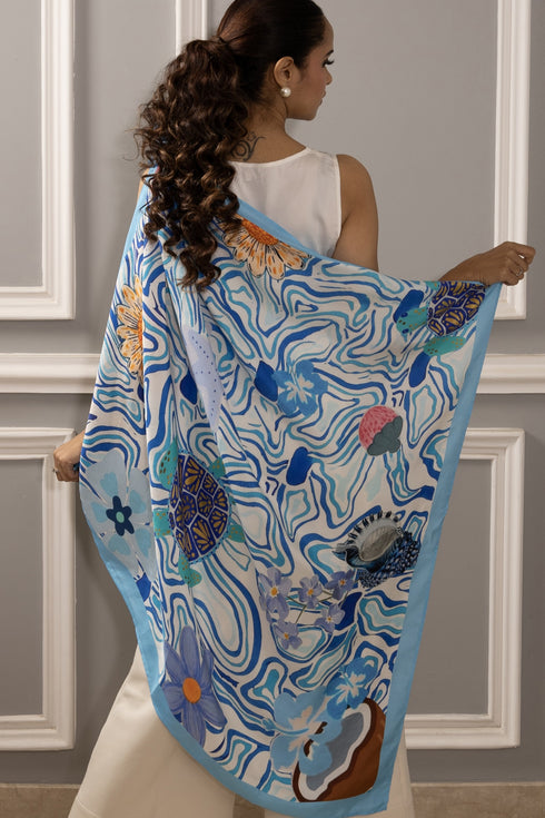 Santorini Blue | Pure Silk Twill Scarf