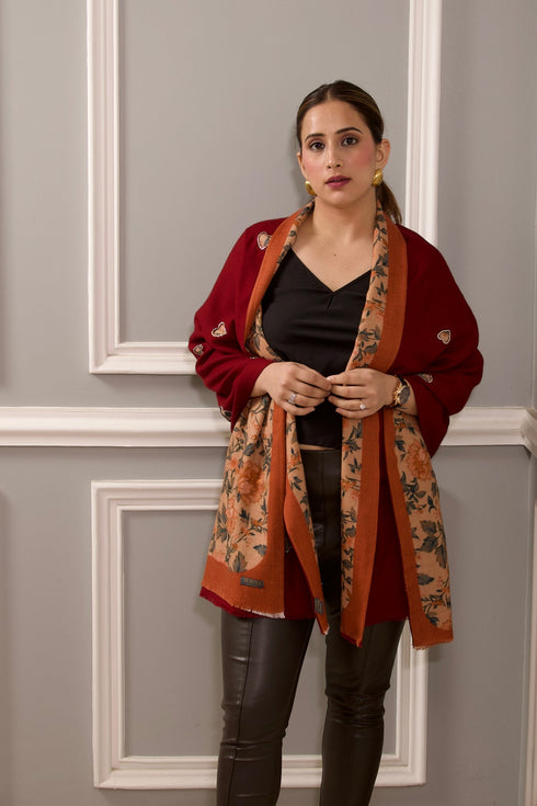 Reversible Print Twist | Embroidered Wool Silk Stole