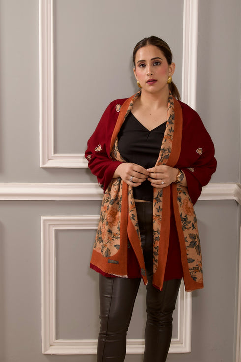 Reversible Print Twist | Embroidered Wool Silk Stole