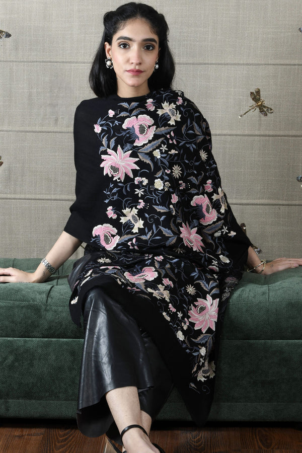 Persian Bloom | Embroidered Wool Silk Stole