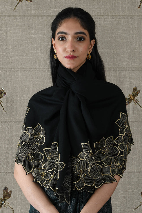 Gulnaar | Embroidered Wool Silk Stole