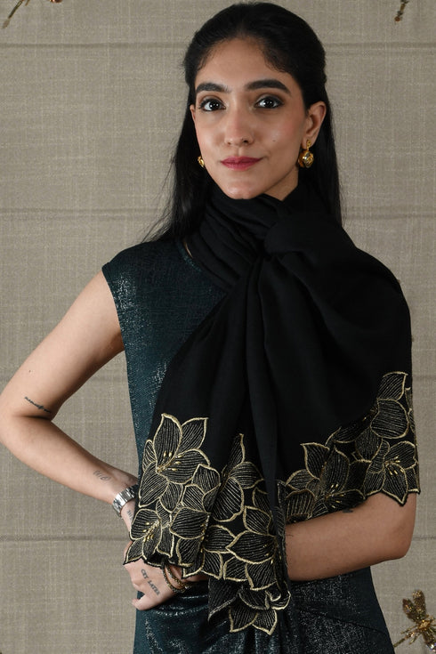 Gulnaar | Embroidered Wool Silk Stole