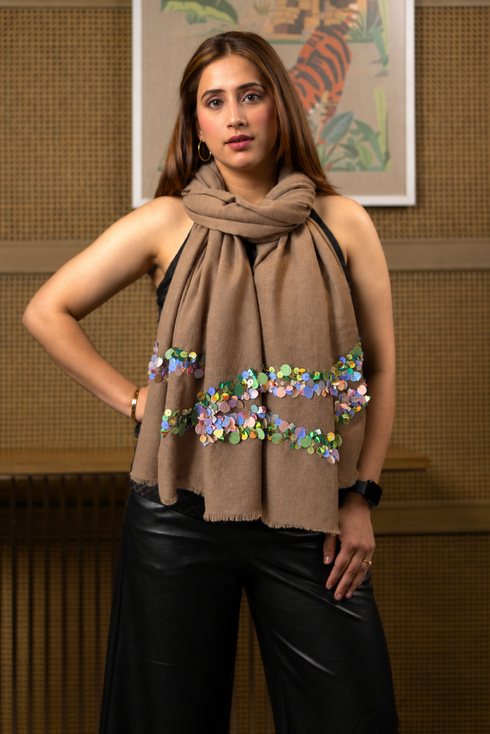 Shimmy Sequin | Embroidered Wool Silk Stole