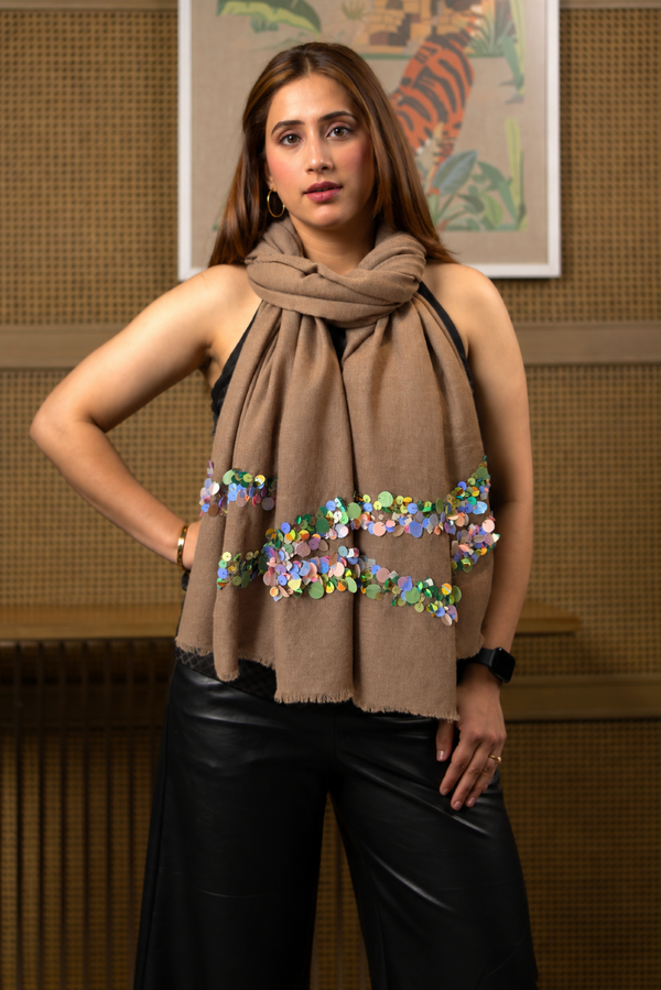 Shimmy Sequin | Embroidered Wool Silk Stole
